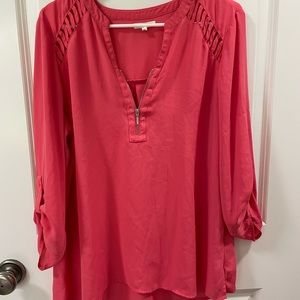 3/4 sleeve summer blouse half zip